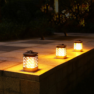 Modern Simplicity Solar Waterproof ABS PP PS Flame Hollowed Cylinder LED Landscape Lighting Outdoor Light For Garden