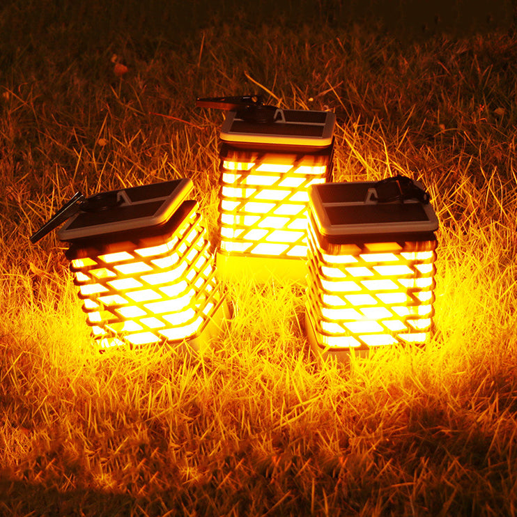 Modern Simplicity Solar Waterproof ABS PP PS Flame Hollowed Cylinder LED Landscape Lighting Outdoor Light For Garden