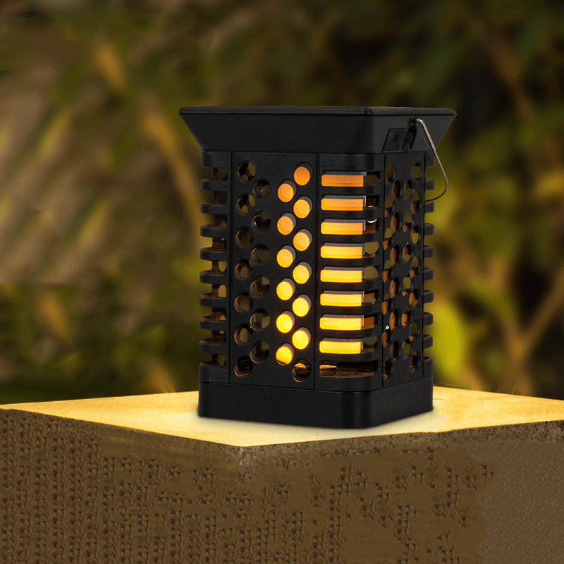 Modern Simplicity Solar Waterproof ABS PS Flame Hollowed Cylinder Hanging LED Landscape Lighting Outdoor Light For Garden