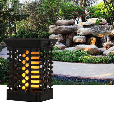 Modern Simplicity Solar Waterproof ABS PS Flame Hollowed Cylinder Hanging LED Landscape Lighting Outdoor Light For Garden