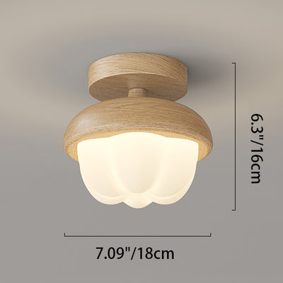 Contemporary Scandinavian Rubber Wood PE Flower Star LED Semi-Flush Mount Ceiling Light For Hallway