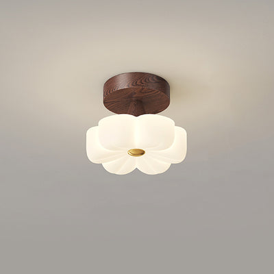 Contemporary Scandinavian Rubber Wood PE Flower Star LED Semi-Flush Mount Ceiling Light For Hallway