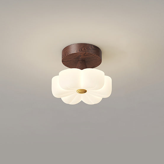 Contemporary Scandinavian Rubber Wood PE Flower Star LED Semi-Flush Mount Ceiling Light For Hallway