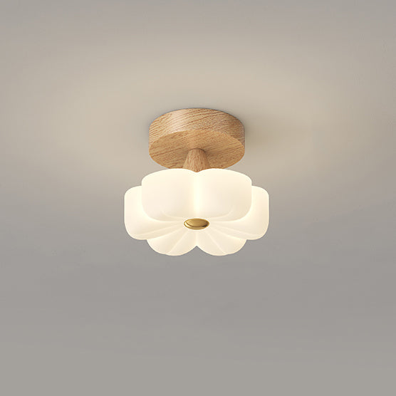 Contemporary Scandinavian Rubber Wood PE Flower Star LED Semi-Flush Mount Ceiling Light For Hallway