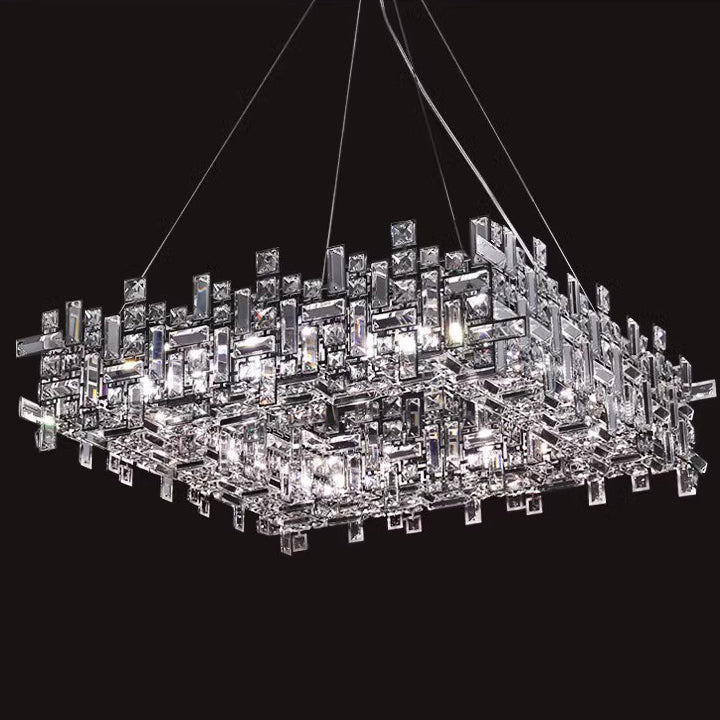 Modern Luxury Stainless Steel Crystal Square 6/9/12/16 Light Chandeliers For Living Room