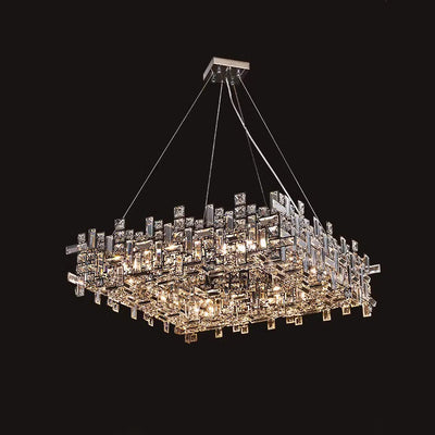 Modern Luxury Stainless Steel Crystal Square 6/9/12/16 Light Chandeliers For Living Room