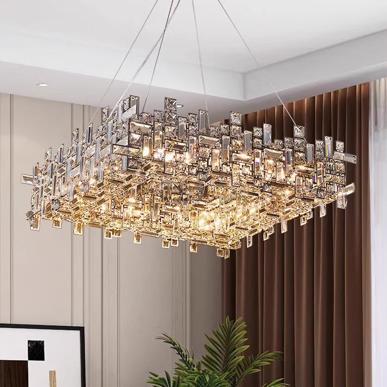 Modern Luxury Stainless Steel Crystal Square 6/9/12/16 Light Chandeliers For Living Room