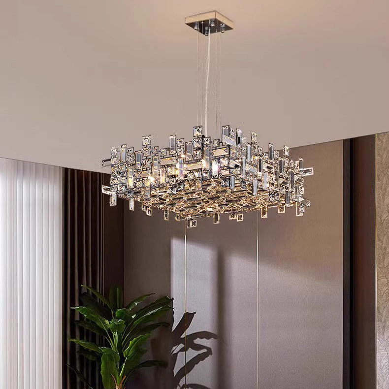 Modern Luxury Stainless Steel Crystal Square 6/9/12/16 Light Chandeliers For Living Room