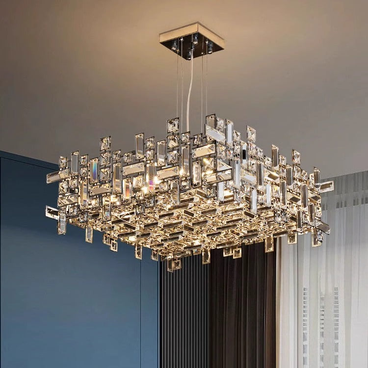 Modern Luxury Stainless Steel Crystal Square 6/9/12/16 Light Chandeliers For Living Room