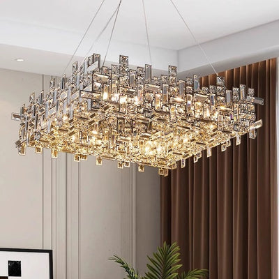 Modern Luxury Stainless Steel Crystal Square 6/9/12/16 Light Chandeliers For Living Room