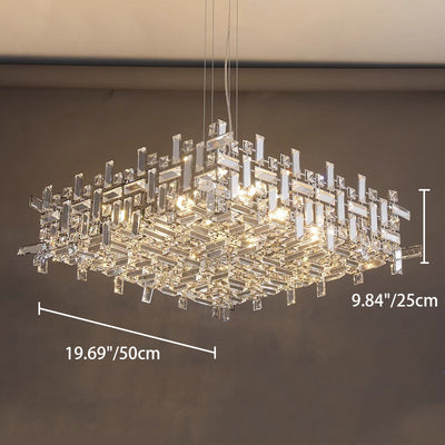 Modern Luxury Stainless Steel Crystal Square 6/9/12/16 Light Chandeliers For Living Room