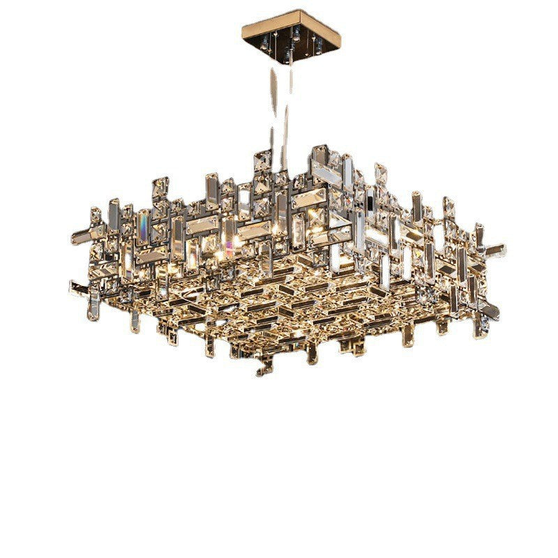 Modern Luxury Stainless Steel Crystal Square 6/9/12/16 Light Chandeliers For Living Room