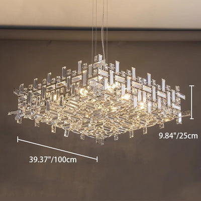 Modern Luxury Stainless Steel Crystal Square 6/9/12/16 Light Chandeliers For Living Room