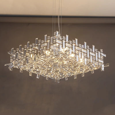 Modern Luxury Stainless Steel Crystal Square 6/9/12/16 Light Chandeliers For Living Room