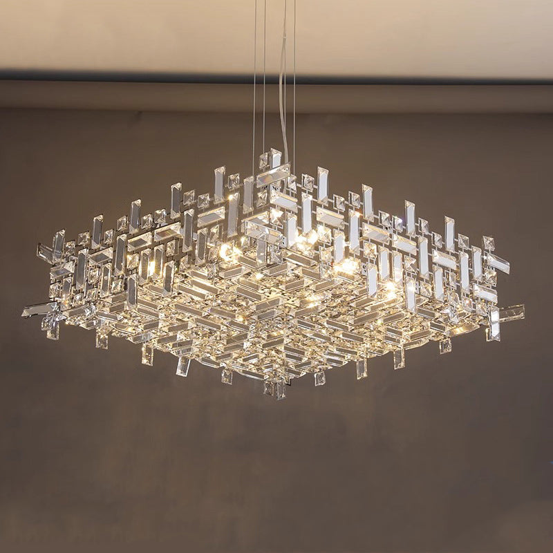 Modern Luxury Stainless Steel Crystal Square 6/9/12/16 Light Chandeliers For Living Room