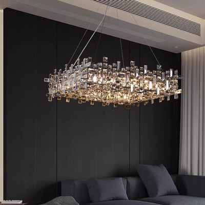 Modern Luxury Stainless Steel Crystal Square 6/9/12/16 Light Chandeliers For Living Room