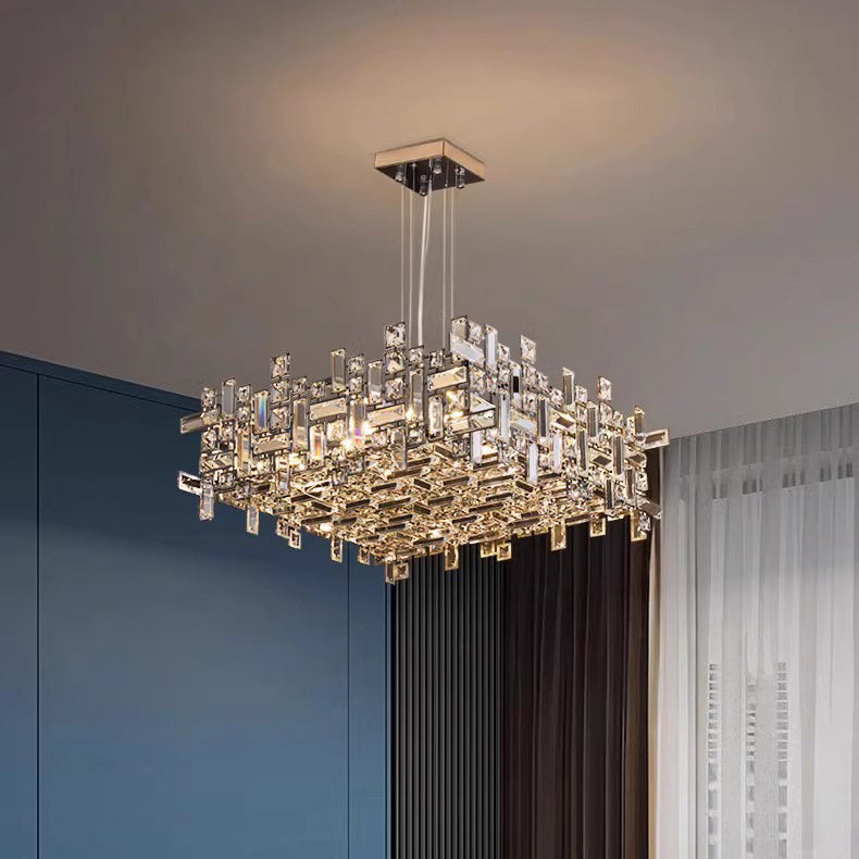 Modern Luxury Stainless Steel Crystal Square 6/9/12/16 Light Chandeliers For Living Room