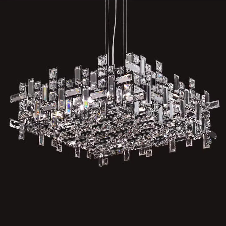 Modern Luxury Stainless Steel Crystal Square 6/9/12/16 Light Chandeliers For Living Room