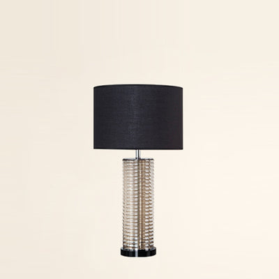 Contemporary Retro Glass Fabric Crystal Cylinder Drum 1-Light Table Lamp For Bedside