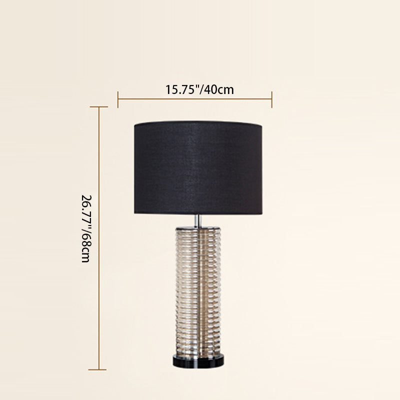 Contemporary Retro Glass Fabric Crystal Cylinder Drum 1-Light Table Lamp For Bedside