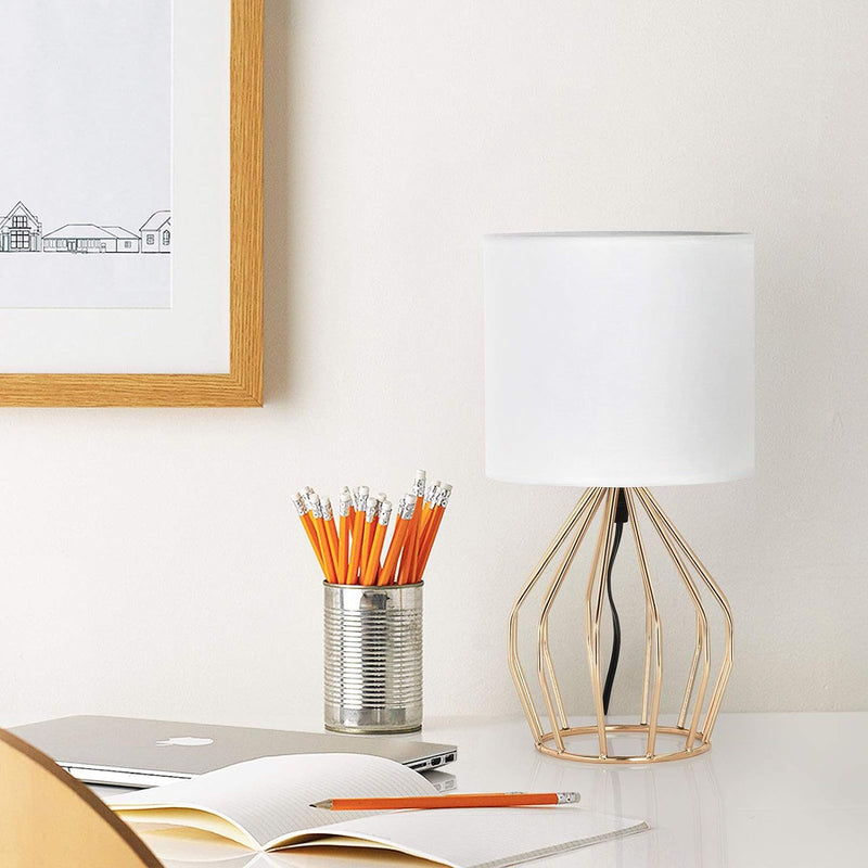 Contemporary Nordic Metal Fabric Cylinder Hollowed Base 1-Light Table Lamp For Bedside