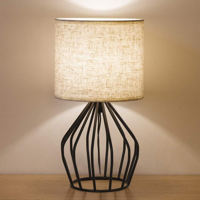 Contemporary Nordic Metal Fabric Cylinder Hollowed Base 1-Light Table Lamp For Bedside