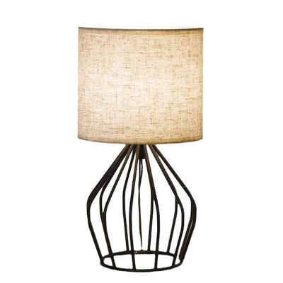 Contemporary Nordic Metal Fabric Cylinder Hollowed Base 1-Light Table Lamp For Bedside