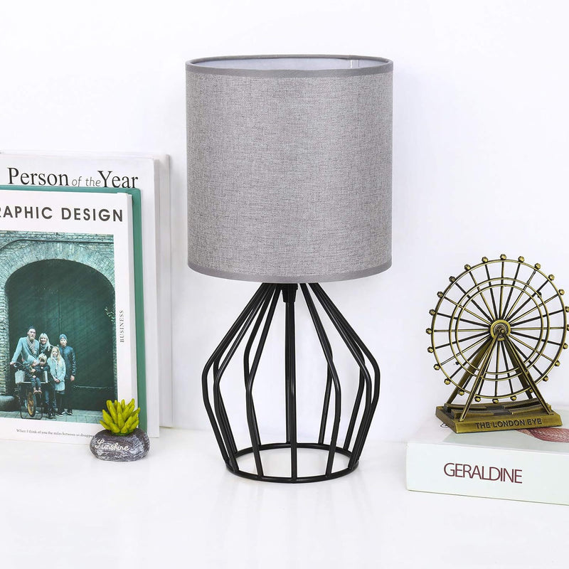 Contemporary Nordic Metal Fabric Cylinder Hollowed Base 1-Light Table Lamp For Bedside