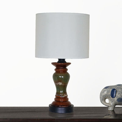 Contemporary Retro Ceramic Metal Fabric Column 1-Light Table Lamp For Bedside