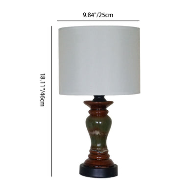 Contemporary Retro Ceramic Metal Fabric Column 1-Light Table Lamp For Bedside