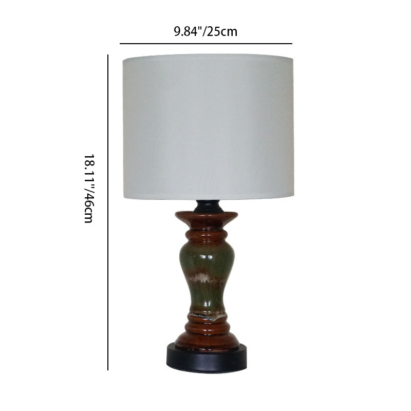 Contemporary Retro Ceramic Metal Fabric Column 1-Light Table Lamp For Bedside