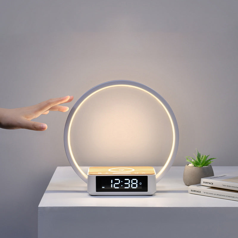 Modern Simplicity Aluminum Alloy ABS Round Clock Wireless Charging LED Table Lamp Night Light For Bedside