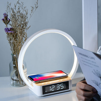 Modern Simplicity Aluminum Alloy ABS Round Clock Wireless Charging LED Table Lamp Night Light For Bedside