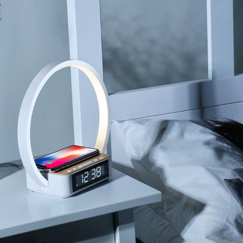 Modern Simplicity Aluminum Alloy ABS Round Clock Wireless Charging LED Table Lamp Night Light For Bedside