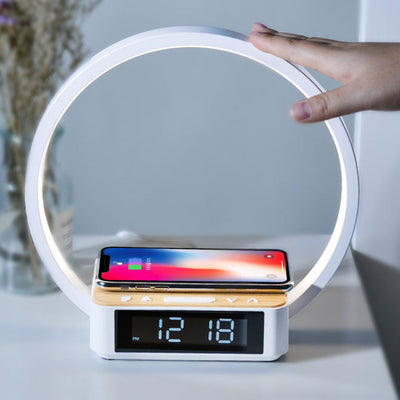 Modern Simplicity Aluminum Alloy ABS Round Clock Wireless Charging LED Table Lamp Night Light For Bedside