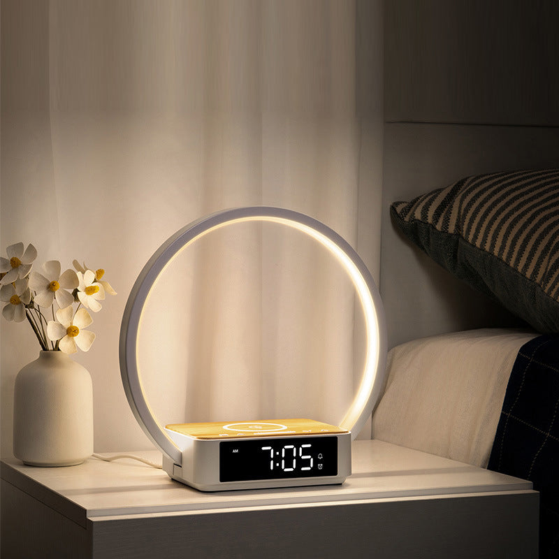 Modern Simplicity Aluminum Alloy ABS Round Clock Wireless Charging LED Table Lamp Night Light For Bedside