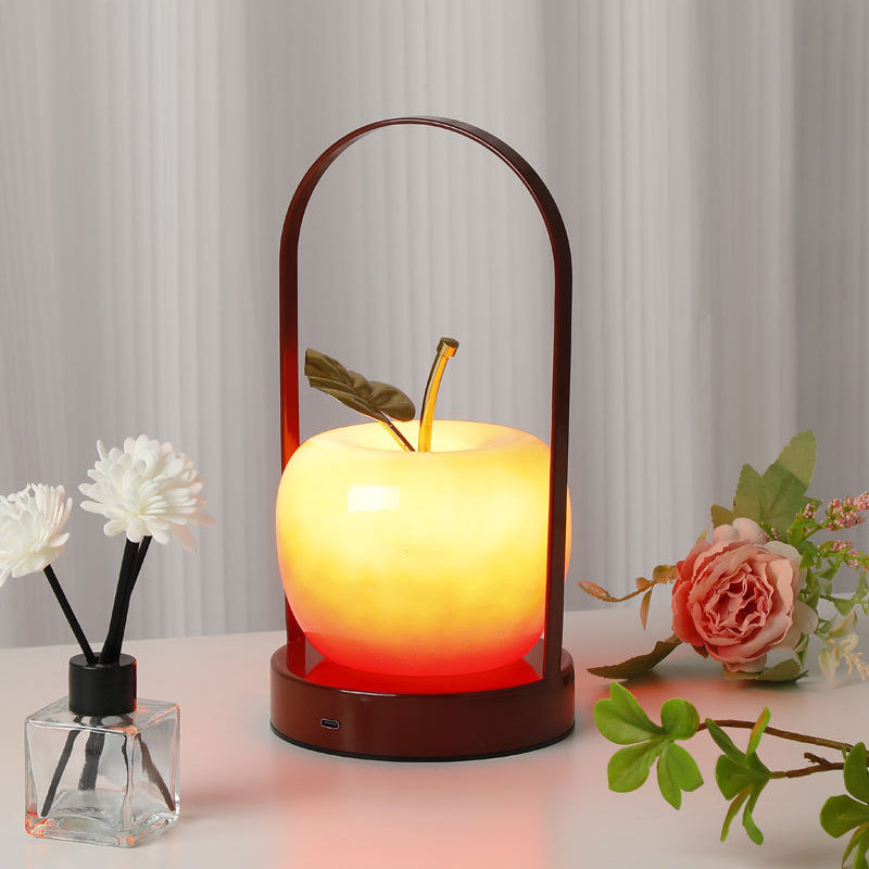 Contemporary Creative Rechargeable Iron Glass Apple Portable LED Table Lamp Night Light For Bedside