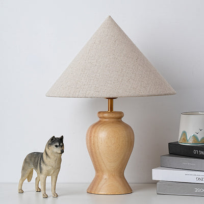 Contemporary Retro Wood Fabric Metal Conic Cylinder Floral Pattern 1-Light Table Lamp For Bedside