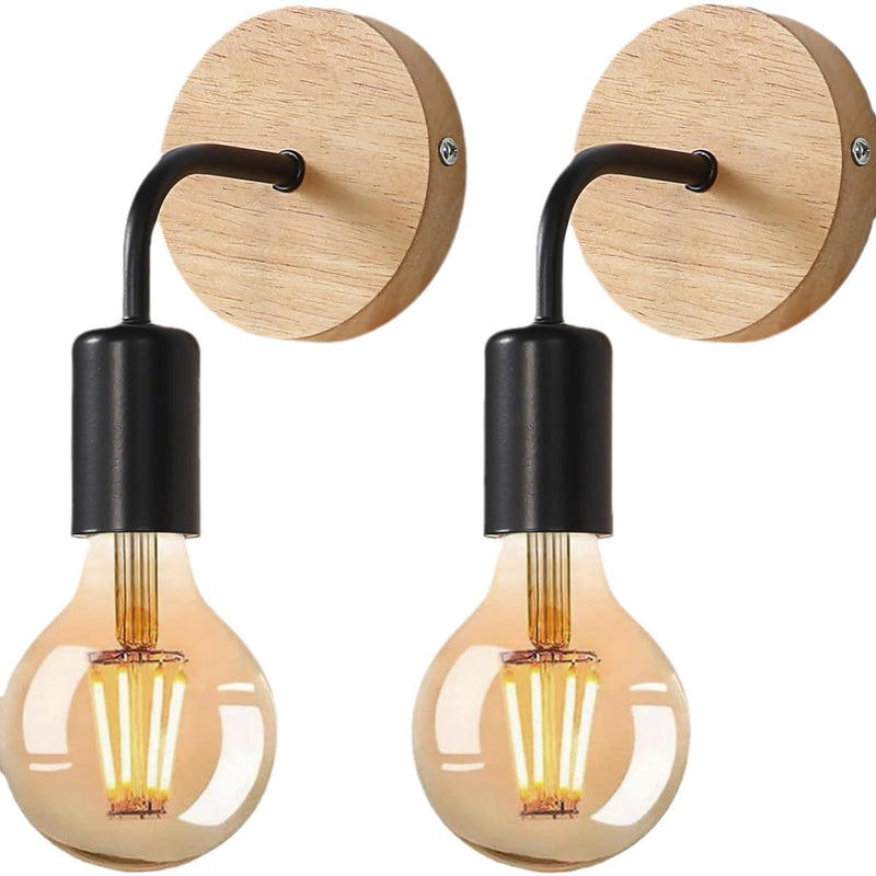 Modern Simplicity Iron Wood Bulb 1-Light Wall Sconce Lamp For Bedroom