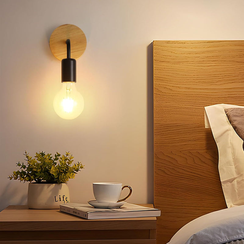 Modern Simplicity Iron Wood Bulb 1-Light Wall Sconce Lamp For Bedroom