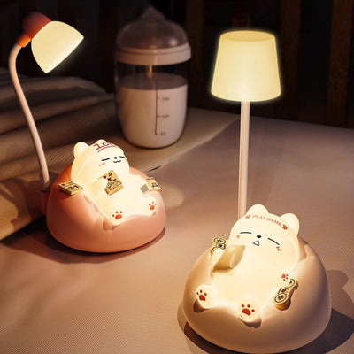 Contemporary Creative Rechargeable ABS PVC Sleeping Cat LED Table Lamp Night Light For Bedside