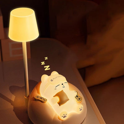 Contemporary Creative Rechargeable ABS PVC Sleeping Cat LED Table Lamp Night Light For Bedside