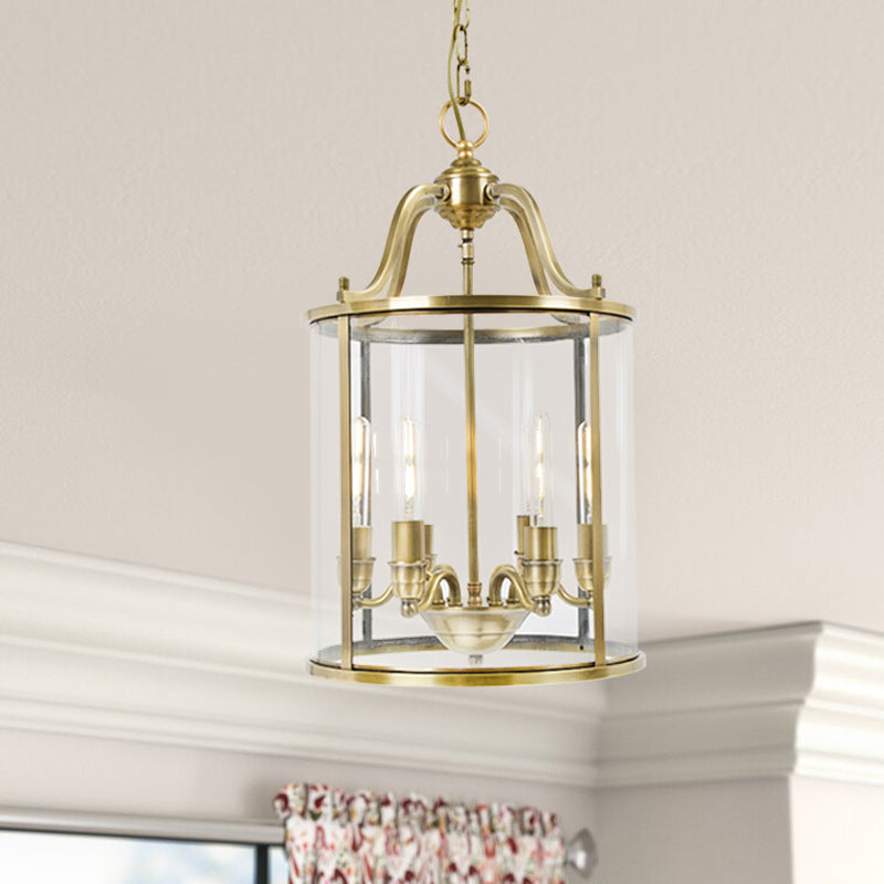 Modern Mid-century Copper Glass Round Cylinder 6-Light Chandeliers For Living Room