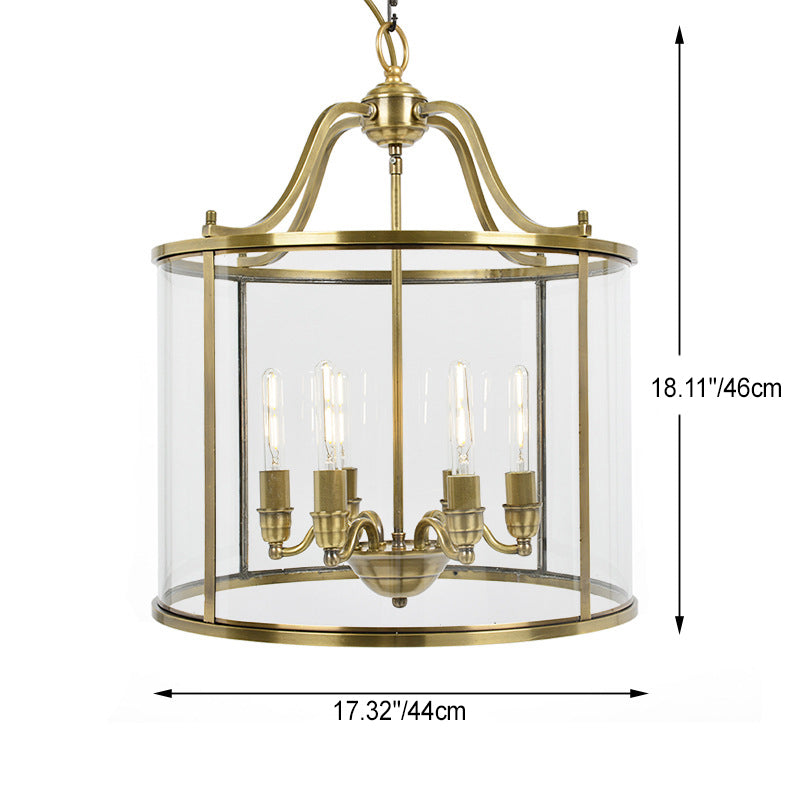 Modern Mid-century Copper Glass Round Cylinder 6-Light Chandeliers For Living Room