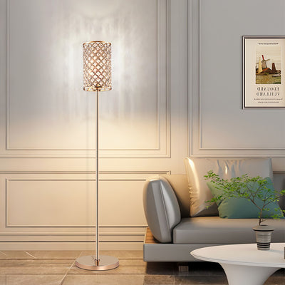 Modern Luxury Iron Crystal Cylinder 1-Light Standing Floor Lamp For Living Room