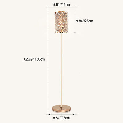 Modern Luxury Iron Crystal Cylinder 1-Light Standing Floor Lamp For Living Room