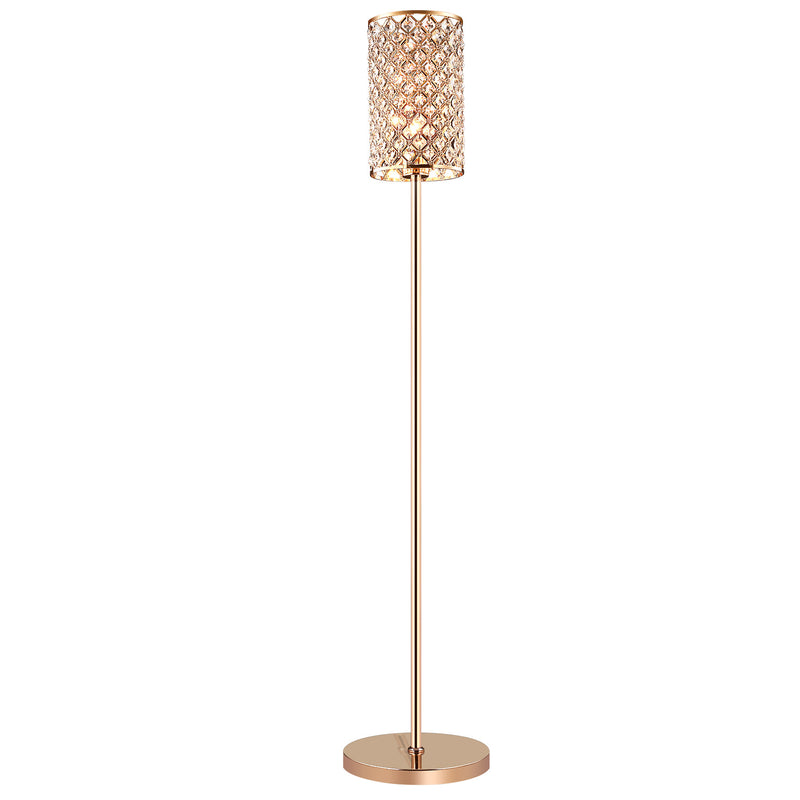 Modern Luxury Iron Crystal Cylinder 1-Light Standing Floor Lamp For Living Room