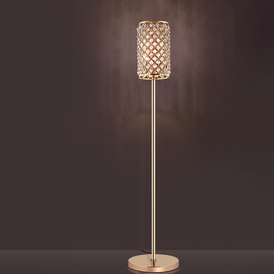 Modern Luxury Iron Crystal Cylinder 1-Light Standing Floor Lamp For Living Room