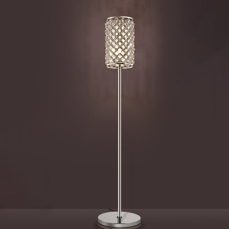 Modern Luxury Iron Crystal Cylinder 1-Light Standing Floor Lamp For Living Room