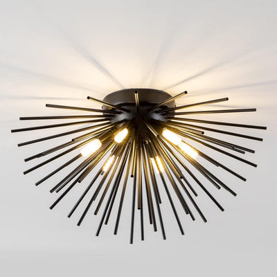 Contemporary Nordic Stainless Steel Hardware Firework Lines 6-Light Semi-Flush Mount Ceiling Light For Living Room